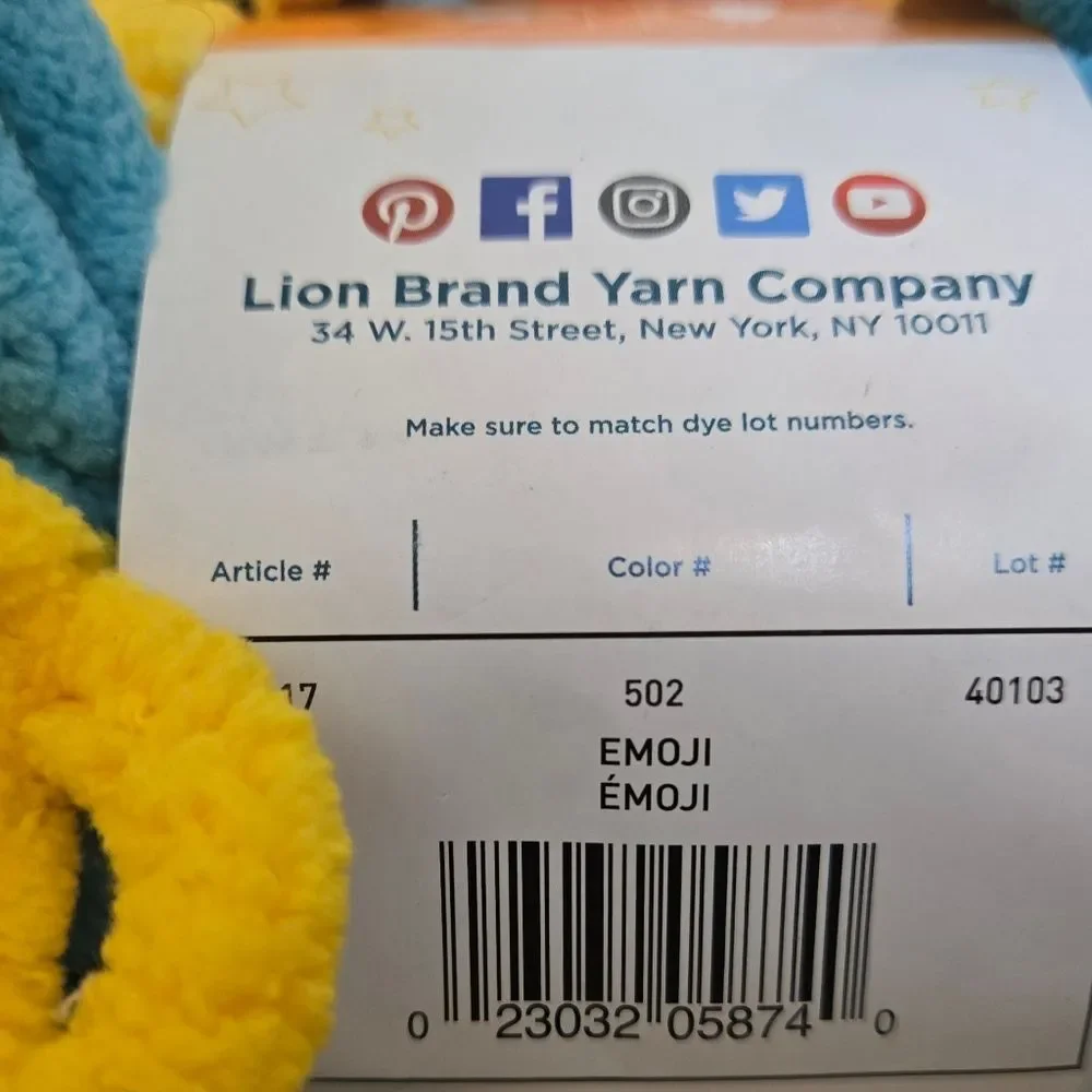 LION BRAND YARNS OFF THE HOOK EMOJI 4 SKEINS 3.5 OZ